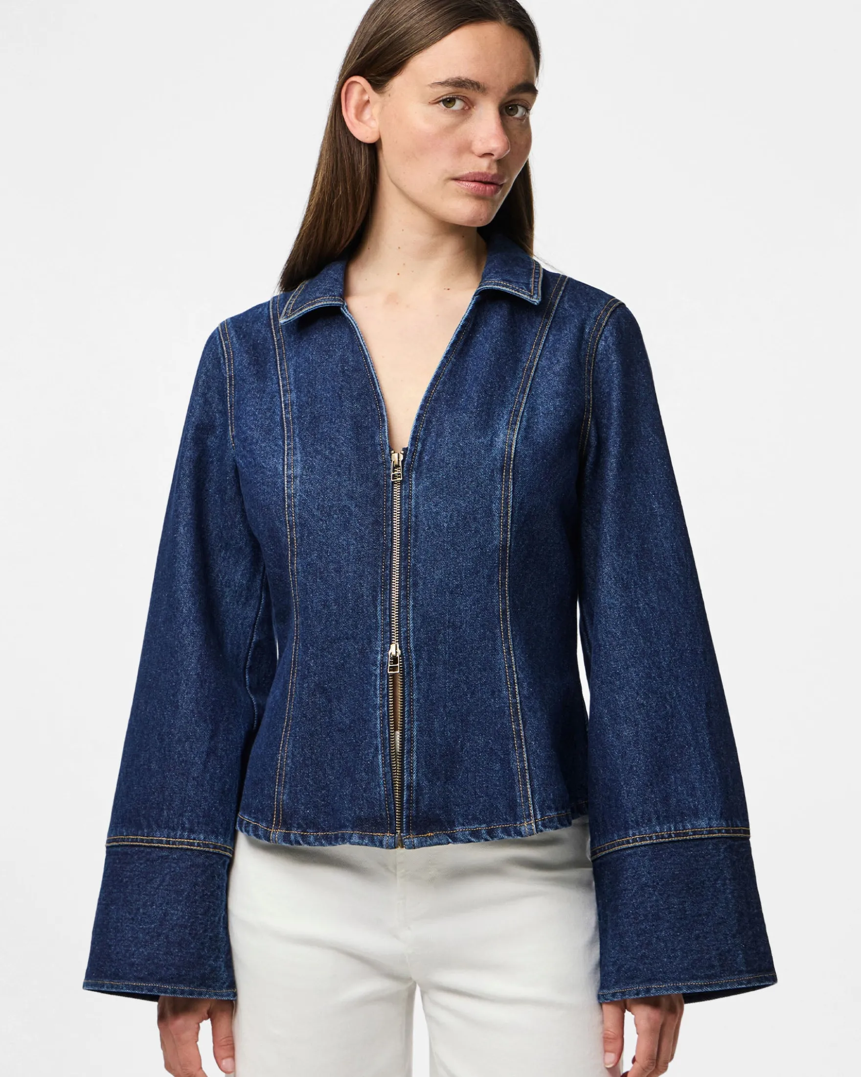 PCFLORA LS FITTED DENIM TOP